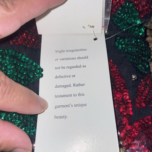 VTG Laurence Kazar Women's Black Sequined Beaded Poinsettia Christmas Top 2X NWT - Picture 16 of 16